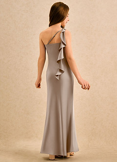Azazie Almond Girls Formal Jurken voor bloemenmeisjes Kokerjurk Jurk van Stretch Satijn One-shoulder Taupe image1