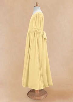 Azazie Joss Robe Demoiselle D'honneur Fillette Robe Trapèze en Mousseline de soie avec manches Beurre image8