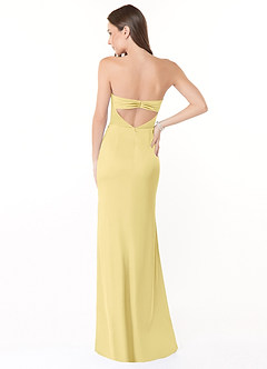 Azazie Leonis Bridesmaid Dresses Lemon Sorbet Mermaid Pleated Stretch Satin Convertible Dress image4