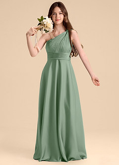 Azazie Charlize Junior Matcha A-Line Pleated Stretch Satin Dress image6
