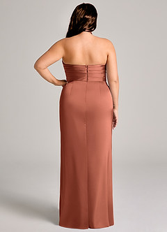 Azazie Jemma Robes de demoiselle d'honneur Robe Fourreau en Satin extensible Plissée Argile image12