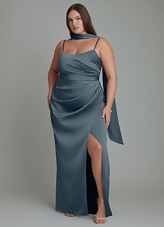 Azazie Calandra Bridesmaid Dresses Twilight Sheath Pleated Stretch Satin Dress image6