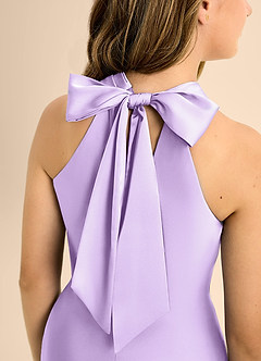 Azazie Doretta Junior Lilac A-Line Pleated Stretch Satin Dress image8
