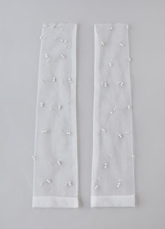 Gants Longs Mariage Perles - Transparents Sans Doigts, Tulle Et Maille, Pour Mariée, Théâtre, Fête