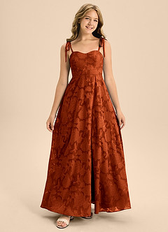 Azazie Rosey Junior Paprika A-Line Sweetheart Neckline Floral Burnout Dress image4