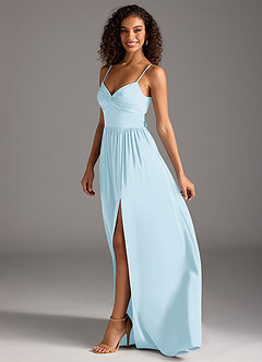 Azazie Zeya Bridesmaid Dresses Sky Blue A-Line Pleated Stretch Satin Dress image7