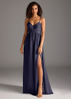 Azazie Alia Bridesmaid Dresses Stormy A-Line Pleated Stretch Satin Dress image1