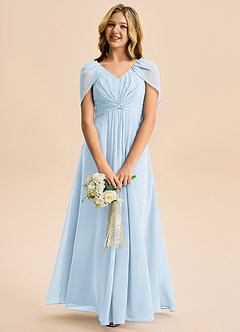 Azazie Emma Junior Robe Trapèze en Mousseline de soie Plissée Bleu Ciel image3