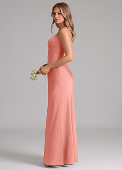 Azazie Suttona Bridesmaid Dresses Coral A-Line Pleated Stretch Satin Dress image5