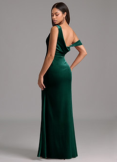 Azazie Madelyn Bridesmaid Dresses Emerald Sheath One Shoulder Velvet Dress image5