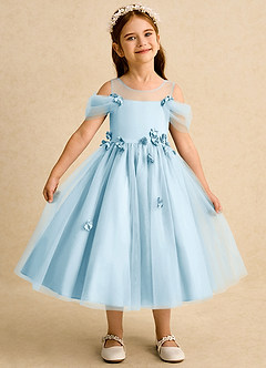 Azazie Juni Abiti da Ragazza di Fiori Abito Principessa in Tulle Plissettato Azzurro image1