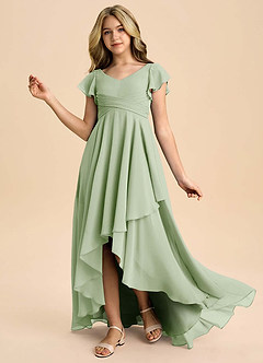 Azazie Caria Junior Dusty Sage A-Line Pleated Chiffon Dress image1