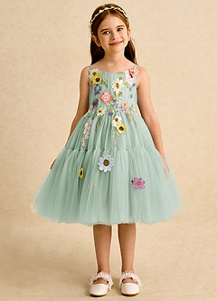 Azazie Osea Blumenmädchenkleider Ballkleid Plissee Tüll Kleid Agave image7