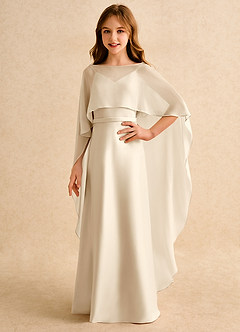 Azazie Fishie Girls Formal Sukienki dla dziewczynek sypiących kwiaty Linia A Matowy satynowy Długość podłogi Sukienka image1