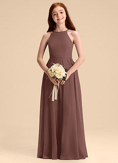 Azazie Arianthe Junior Abito A-Line in Chiffon Plissettato Espresso image2