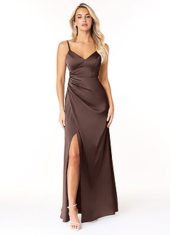 Azazie Marchella Bridesmaid Dresses Ganache A-Line Corset Stretch Satin Dress image1