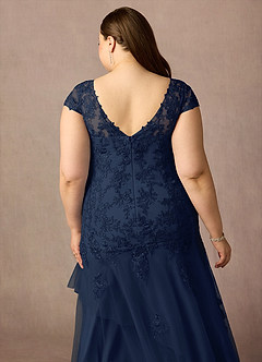 Azazie Romy vestidos de madre de la novia Vestido de Azul Marino Oscuro de Tul de Sirena con Cuello en V Lentejuelas image12