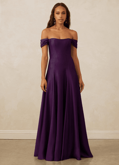 Christian Siriano Bridal for Azazie 1002 Bridesmaid Dresses Grape A-Line Off the Shoulder Stretch Satin Convertible Dress image2