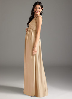 Azazie Yetta Maternity Bridesmaid Dresses A-Line Pleated Stretch Satin Floor-Length Dress image4