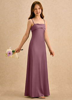 Azazie Mirabella Girls Formal vestidos de niña de las flores Vestido Amatista de Satén Elástico de Recto con Escote corazón image4