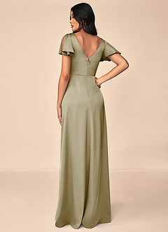 Azazie Soren Bridesmaid Dresses Moss Green A-Line Pleated Stretch Satin Dress image5