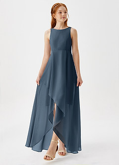 Azazie Lizette Junior Neptune A-Line Pleated Chiffon Dress image4