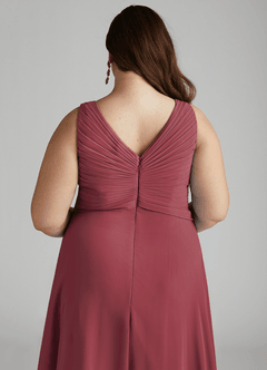 Azazie Flora Brautjungfernkleider A-Linie Plissee Chiffon Kleid Merlot image14