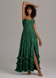 Azazie Lettie Bridesmaid Dresses Dark Green A-Line Corset Floral Burnout Dress image5