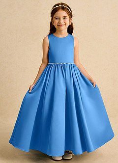 Azazie Daisies Flower Girl Dresses Blue Jay Ball-Gown Bow Matte Satin Dress image5