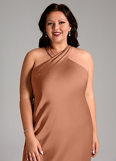 Azazie Doretta Bridesmaid Dresses Bronzer Mermaid Pleated Stretch Satin Dress image11
