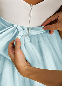 Azazie Sprout Vestidos de florista Vestir Vidro Marinho de Tule de Linha A com Arco image5