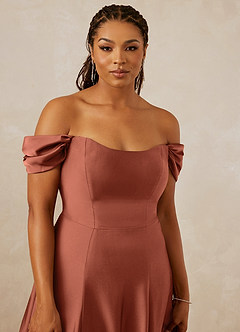 Christian Siriano Bridal for Azazie 1002 Bridesmaid Dresses Clay A-Line Off the Shoulder Stretch Satin Convertible Dress image13