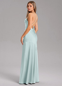 Azazie Grata Bridesmaid Dresses Mist Sheath Side Slit Stretch Satin Dress image7