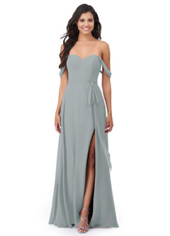 Azazie Aaron Bridesmaid Dresses Dolphin Grey A-Line Off the Shoulder Chiffon Convertible Dress image7