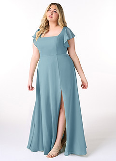 Azazie Bondi Robes de demoiselle d'honneur Robe Trapèze en Mousseline de soie Volant Bleu Maussade image9