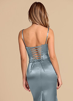 Azazie Sorrel Brautjungfernkleider Wandelbar Meerjungfrau-Linie Korsett Metallischer Satin Kleid Staubblau image8