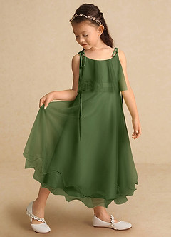 Azazie Bunie Flower Girl Dresses Olive A-Line Spaghetti Strap Tulle Dress image1