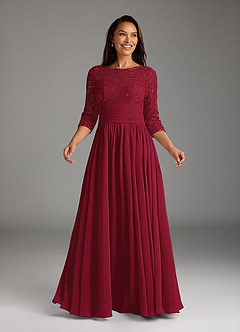 Azazie Olga Mother of the Bride Dresses Burgundy A-Line Lace Chiffon Dress image2