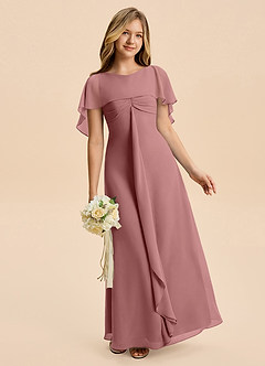 Azazie Selena Junior Desert Rose A-Line Ruched Chiffon Dress image3