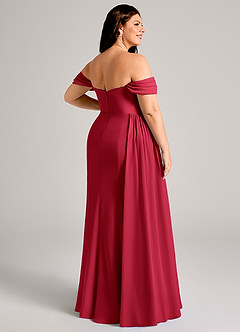 Azazie Amyra Robes de demoiselle d'honneur Robe Fourreau Convertible en Mousseline de soie Épaule décolletée Écarlate image14