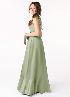 Azazie Barbara Junior Dusty Sage A-Line Bow Stretch Satin Dress image2