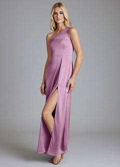 Azazie Phaedra Vestidos de damas de honor Vestido de Glicinia de Satén Elástico de Corte en A con Hombro unilateral image3