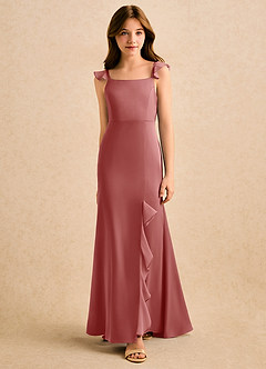 Azazie Novalie Girls Formal Robe Demoiselle D'honneur Fillette Robe Sirène en Satin extensible Arc Antique Rose image3