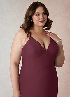 Azazie Becca Vestidos de damas de honor Vestido de Cabernet de Gasa de Corte Recto con Cuello en V image12