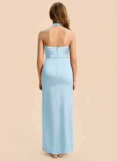 Azazie Jemma Junior Sky Blue Sheath Ruched Stretch Satin Dress image2