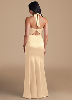 Azazie Emeria Bridesmaid Dresses Gold Sheath Side Slit Metallic Satin Dress image2