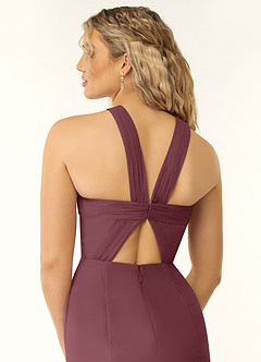 Azazie Rue Bridesmaid Dresses Sangria A-Line Halter Chiffon Dress image3