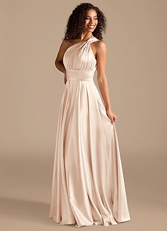 Azazie Charlize Bridesmaid Dresses Blushing Pink A-Line One Shoulder Metallic Satin Dress image9