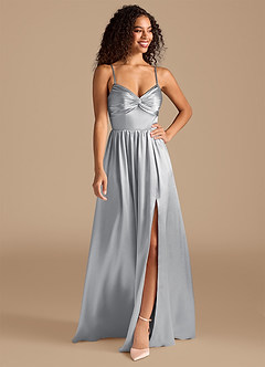 Azazie Zeya Brautjungfernkleider A-Linie Plissee Metallischer Satin Kleid Silber image1