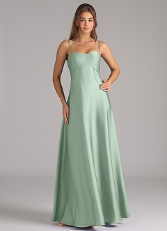 Azazie Valentine Bridesmaid Dresses Agave A-Line Corset Stretch Satin Dress image3